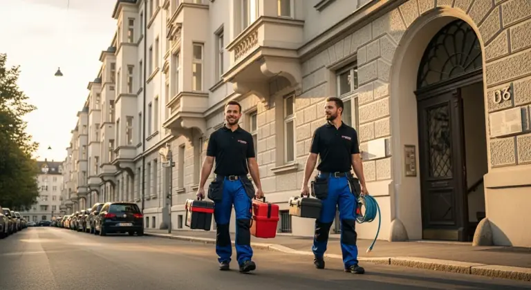 Fachbetrieb für Sanitär-Kleinreparaturen in München Sanitär-Techniker bei einer Kleinreparatur in einem Münchner Haushalt