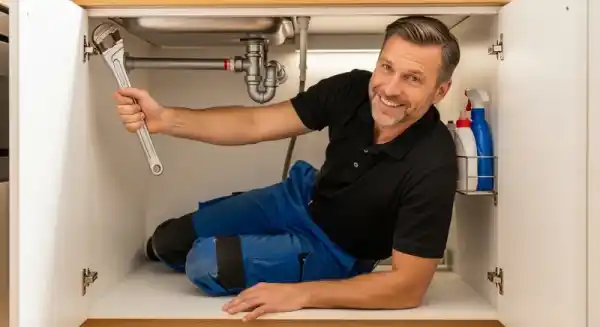 Sanitär Fachbetrieb München Handwerker bei sauberer Kleinreparatur im Haushalt